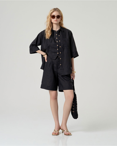 SURKANA Camicia lunga di lino a maniche a 3/4 Nero