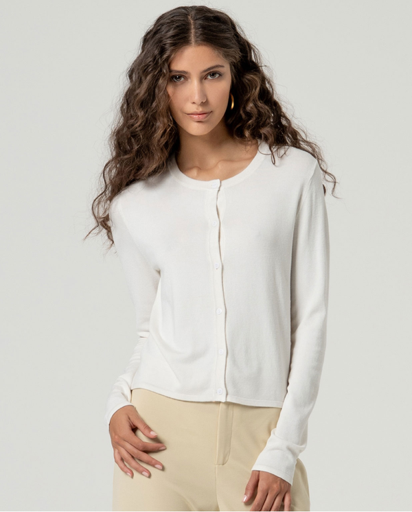 SURKANA MAGLIA BIANCA APERTA IN BAMBU'