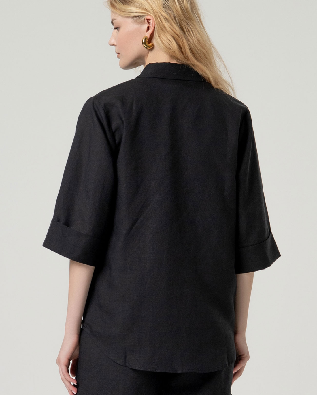 SURKANA Camicia lunga di lino a maniche a 3/4 Nero