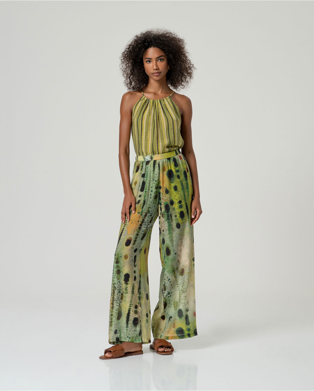 SURKANA PANTALONE LARGO STAMPATO VERDE